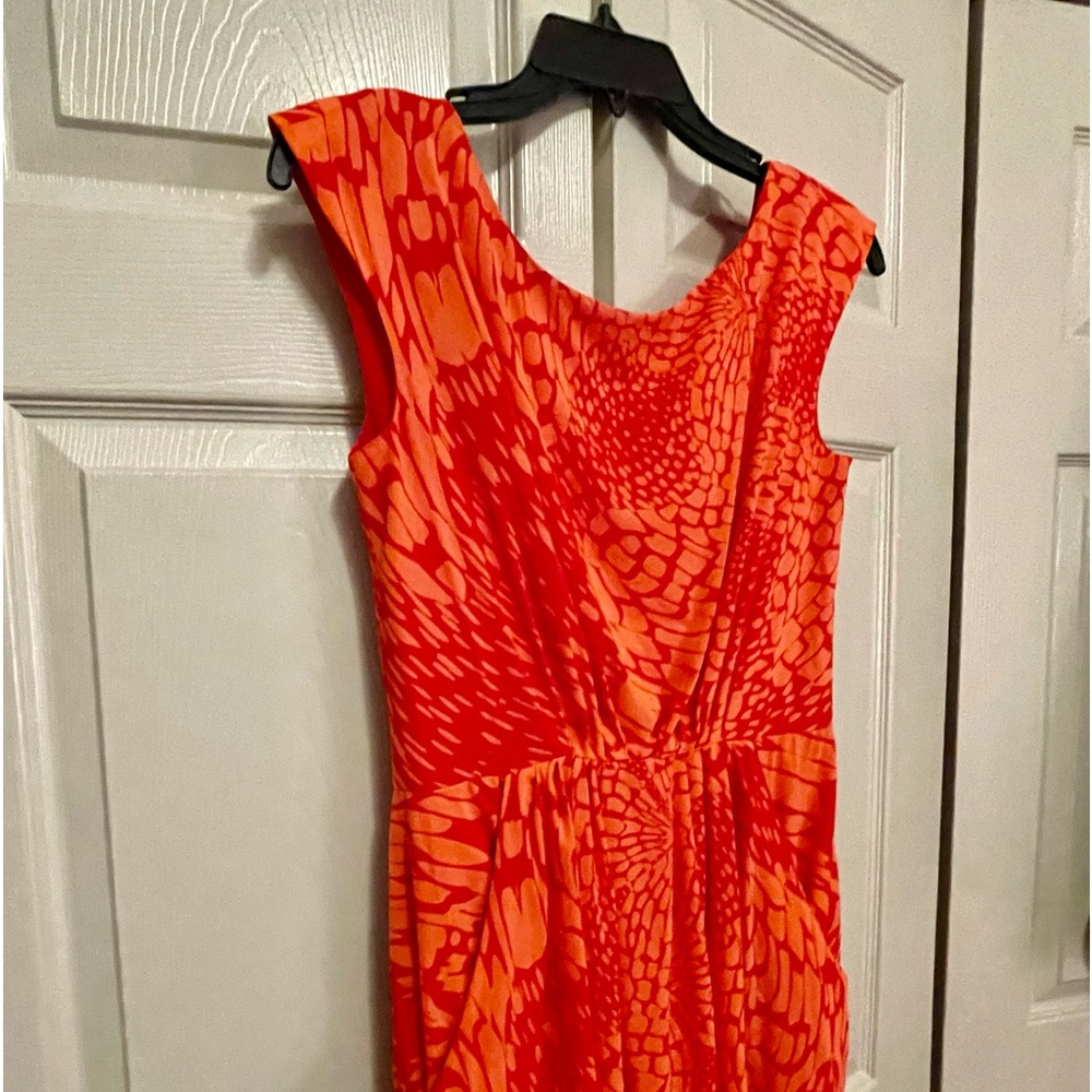 Shoshanna Silk Print Coral Red Pink Orange Sleeveless Mini Dress - Picture 5 of 10
